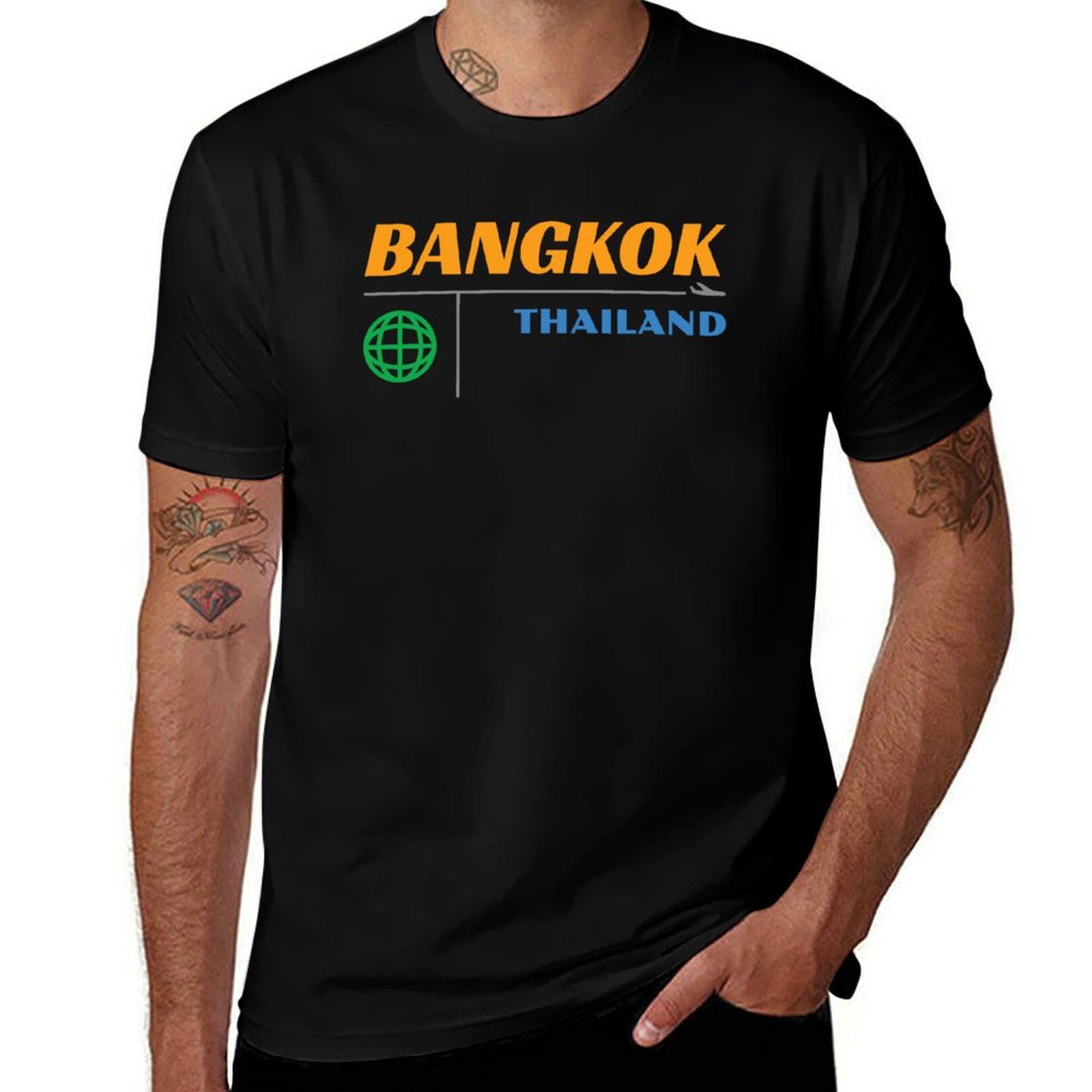Mens Fashion Bangkok - 방콕 1950년대 스타일의 복고풍 티셔츠, 레터링