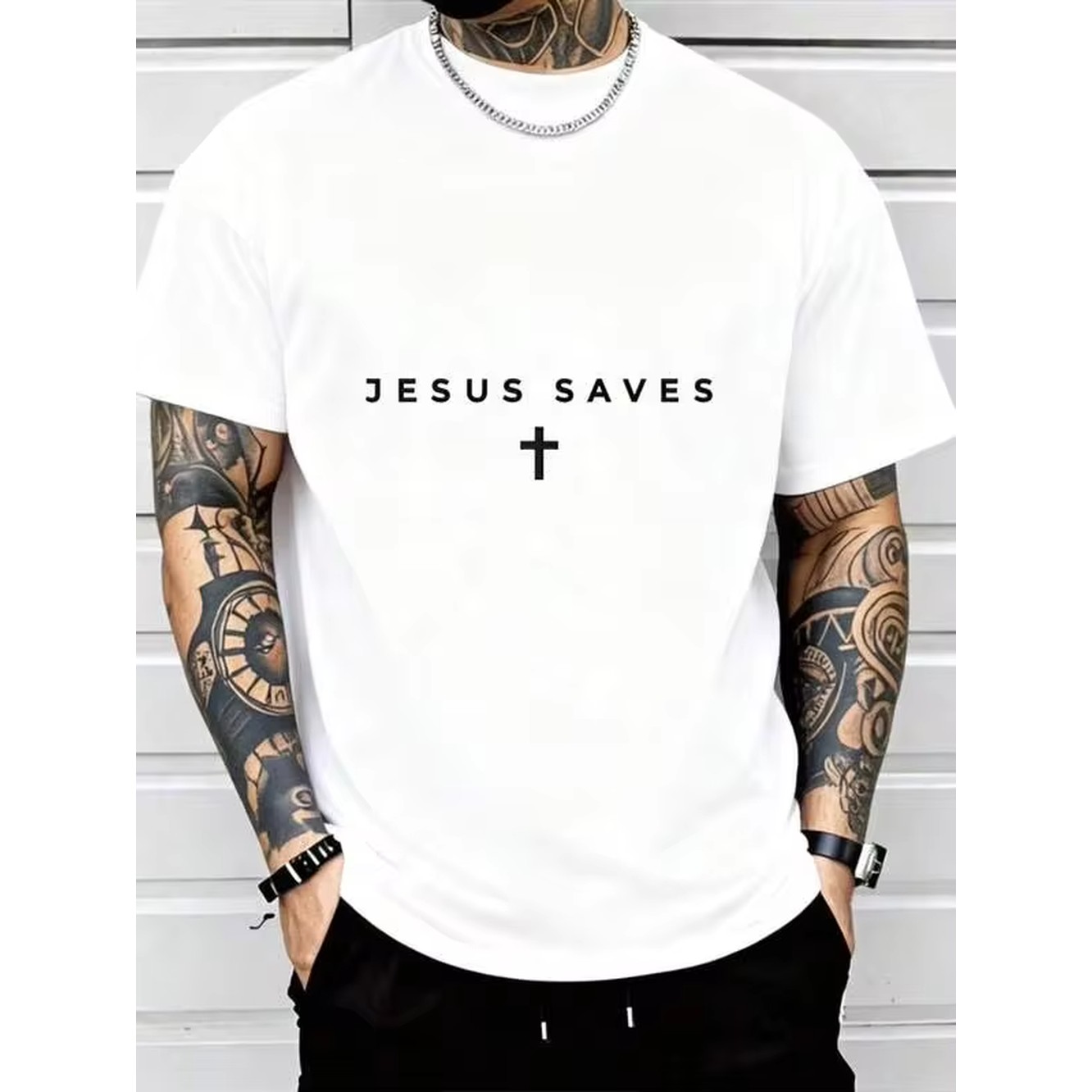 Mens Fashion Black Shirt - 남성용 그래픽 오버사이즈 크루넥 코튼 티셔츠,