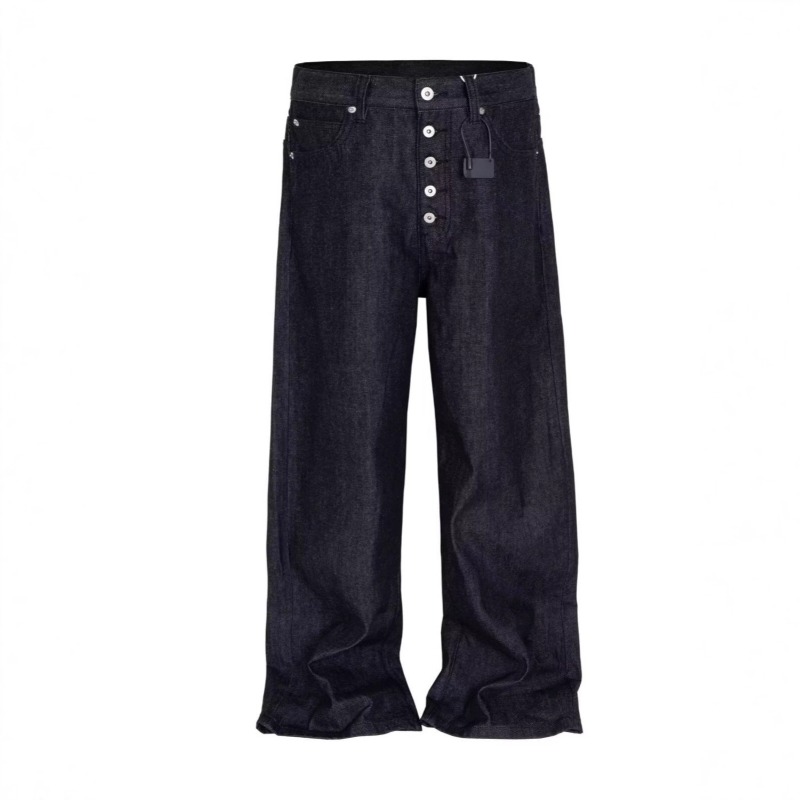 Men'S Fashion With Baggy Jeans - 아메리칸 레트로 워싱 멀티 버튼 디자인