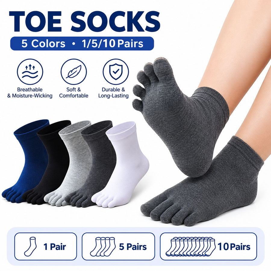 Socks Ankle Men - 1/5/12켤레 남녀공용 면 발가락 양말, 통기성