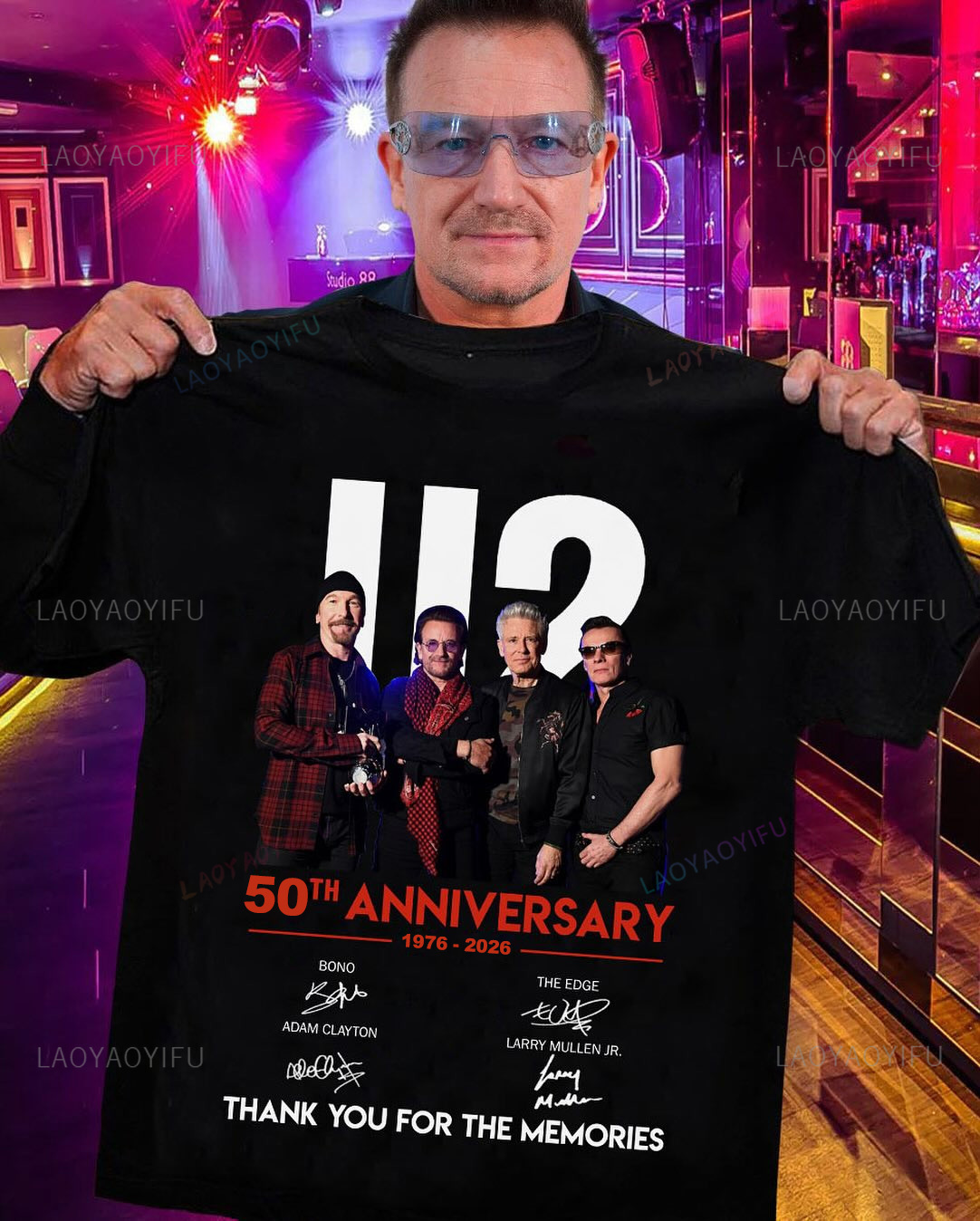 Men'S Fashion Over 50 - U2 밴드 50주년 기념 그래픽 티셔츠