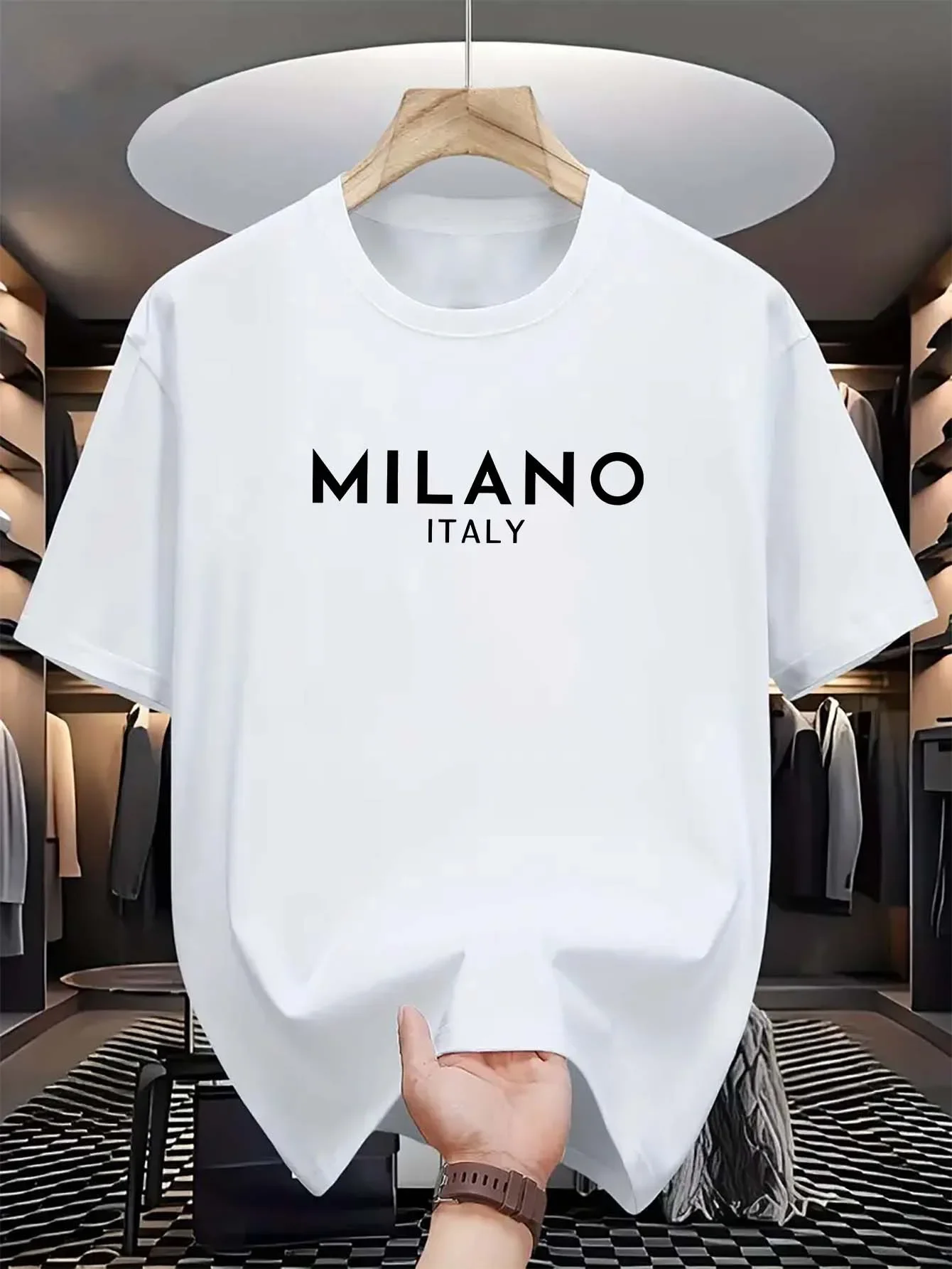 Milan Men'S Fashion - 밀라노 이탈리아 라운드넥 프린트 반팔 셔츠,