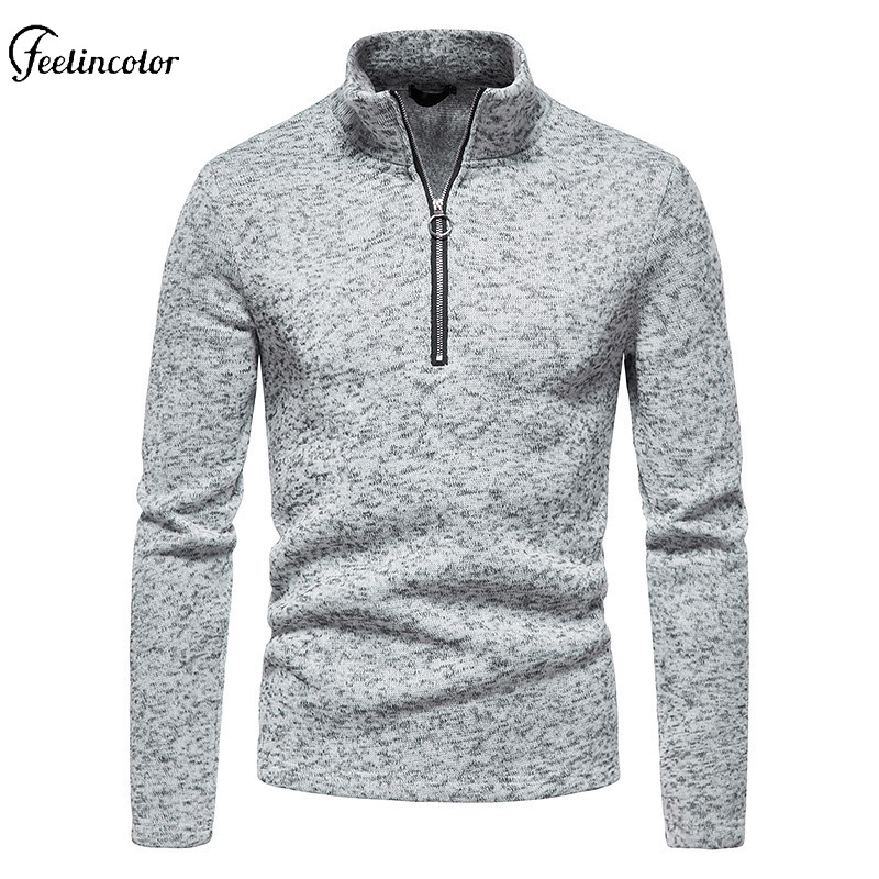 Mens Fashion Quarter Zip - 남성 헤더드 그레이 쿼터 집업 터틀넥
