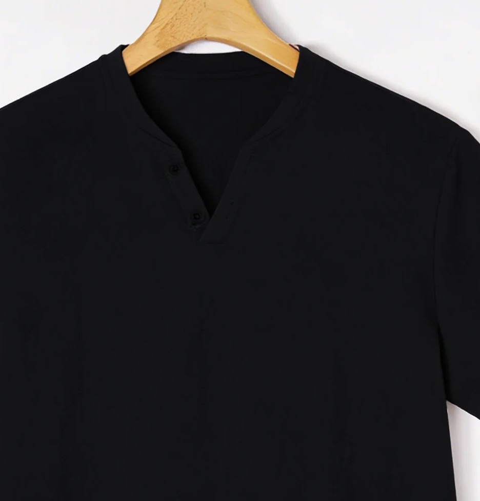 남성용 우아한 블랙 헨리 반팔 티셔츠 – 고급스러운 면 - Men Fashion Elegant 리뷰 및 가격