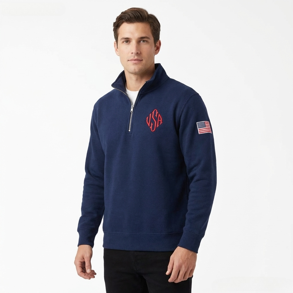 쿼터 지퍼 스웨트셔츠 Y2K 네이비 블루 미국 자수 미 - Mens Fashion Quarter Zip 리뷰 및 가격