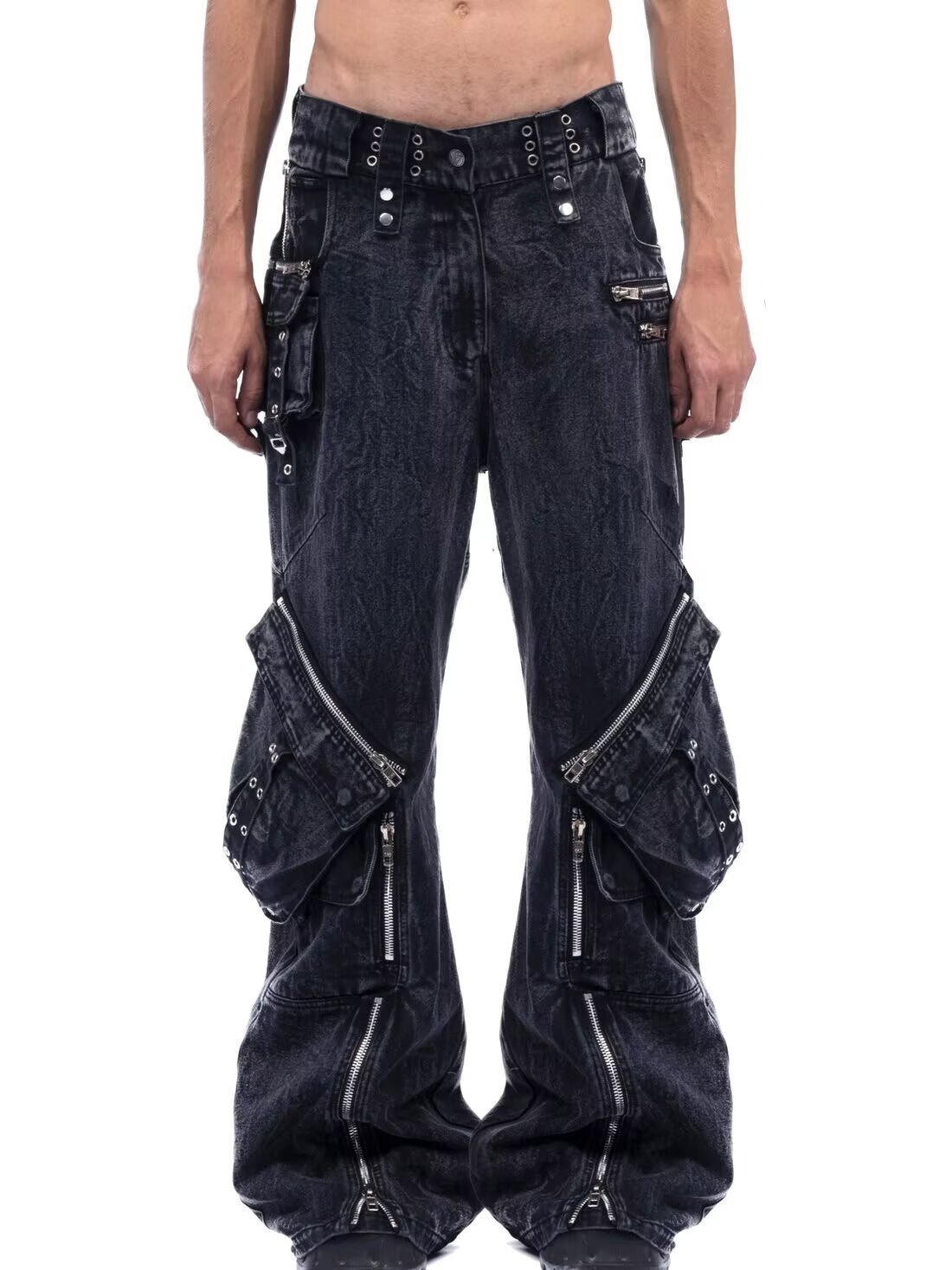 Y2K 블랙 고딕 펑크 멀티 포켓 지퍼 블랙 청바지 남 - Men'S Fashion With Baggy Jeans 리뷰 및 가격