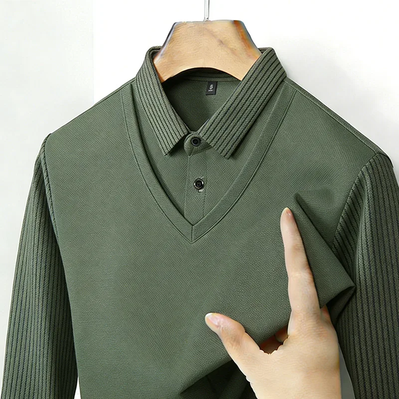 남성용 페이크 투피스 셔츠 칼라 V넥 긴팔 탑 카키 스 - Men'S Fashion Rules 리뷰 및 가격