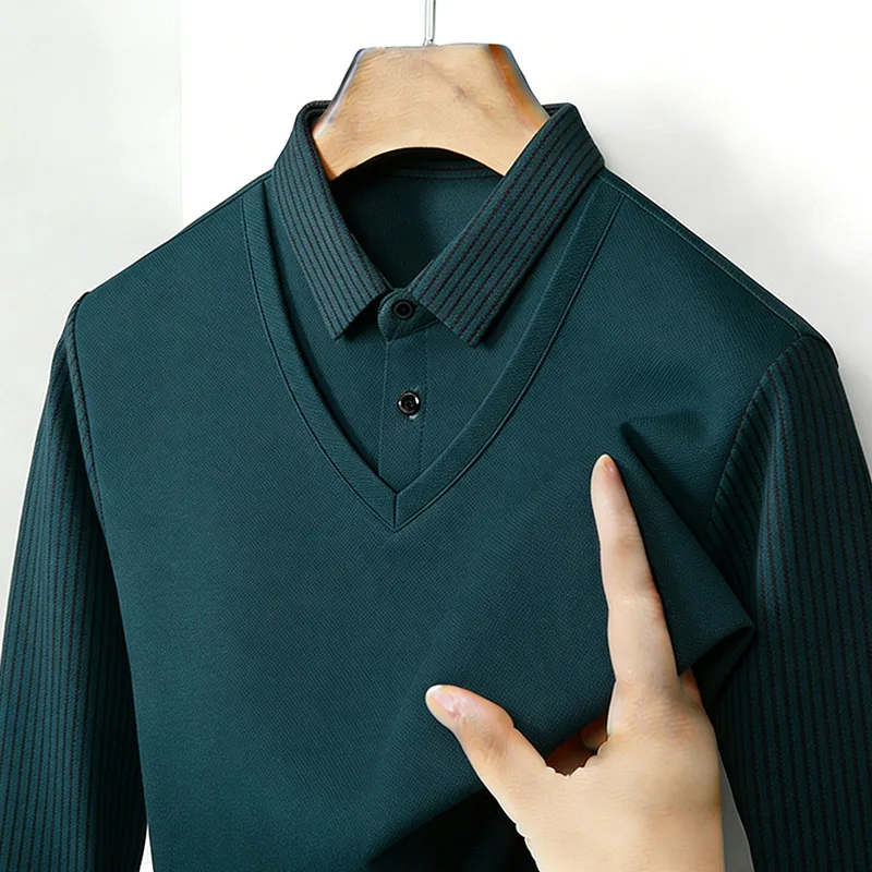 남성용 페이크 투피스 셔츠 칼라 V넥 긴팔 탑 카키 스 - Men'S Fashion Rules 리뷰 및 가격