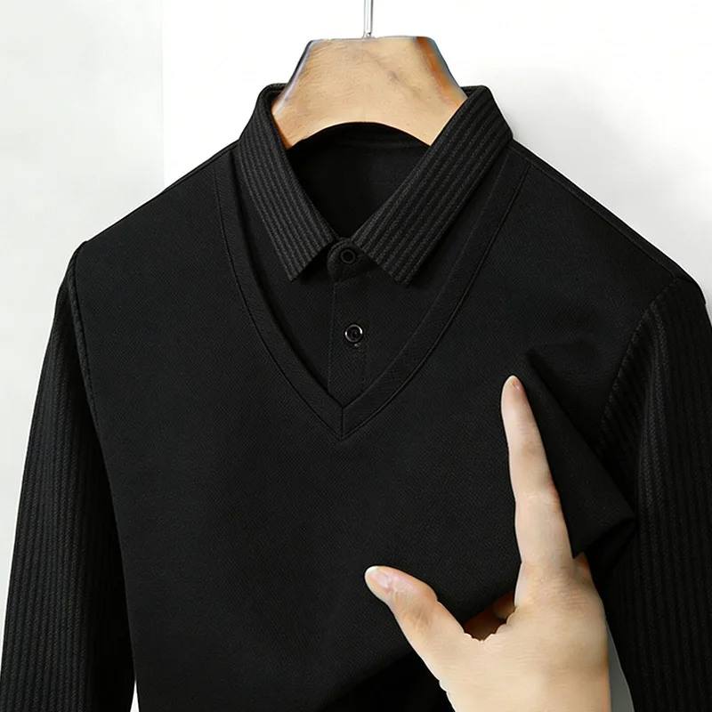 남성용 페이크 투피스 셔츠 칼라 V넥 긴팔 탑 카키 스 - Men'S Fashion Rules 리뷰 및 가격