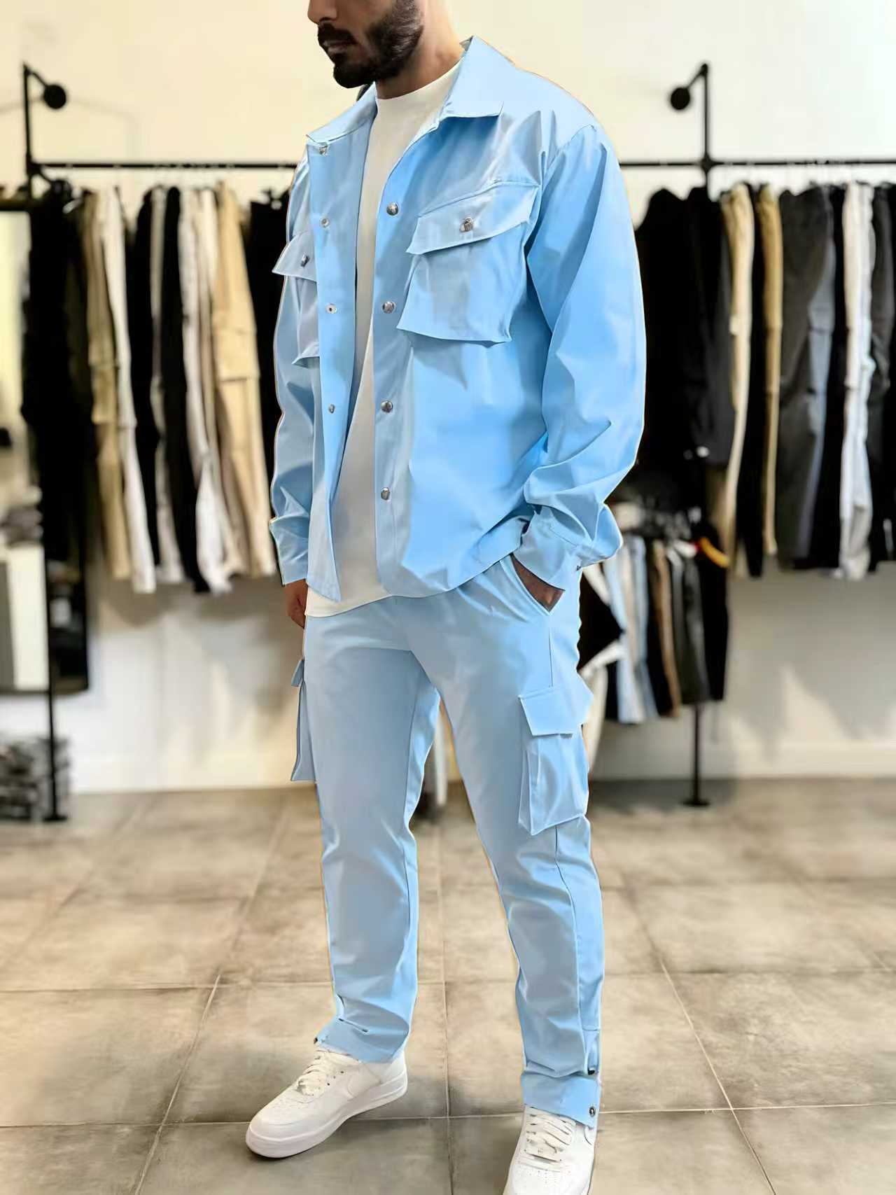남성 패션 솔리드 컬러 작업복 봄 가을 신상품 긴팔 재 - Mens Fashion Workwear 리뷰 및 가격