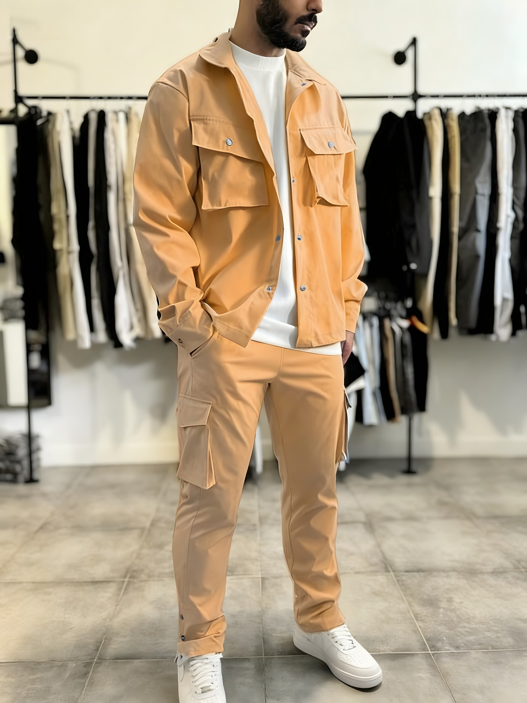 남성 패션 솔리드 컬러 작업복 봄 가을 신상품 긴팔 재 - Mens Fashion Workwear 리뷰 및 가격