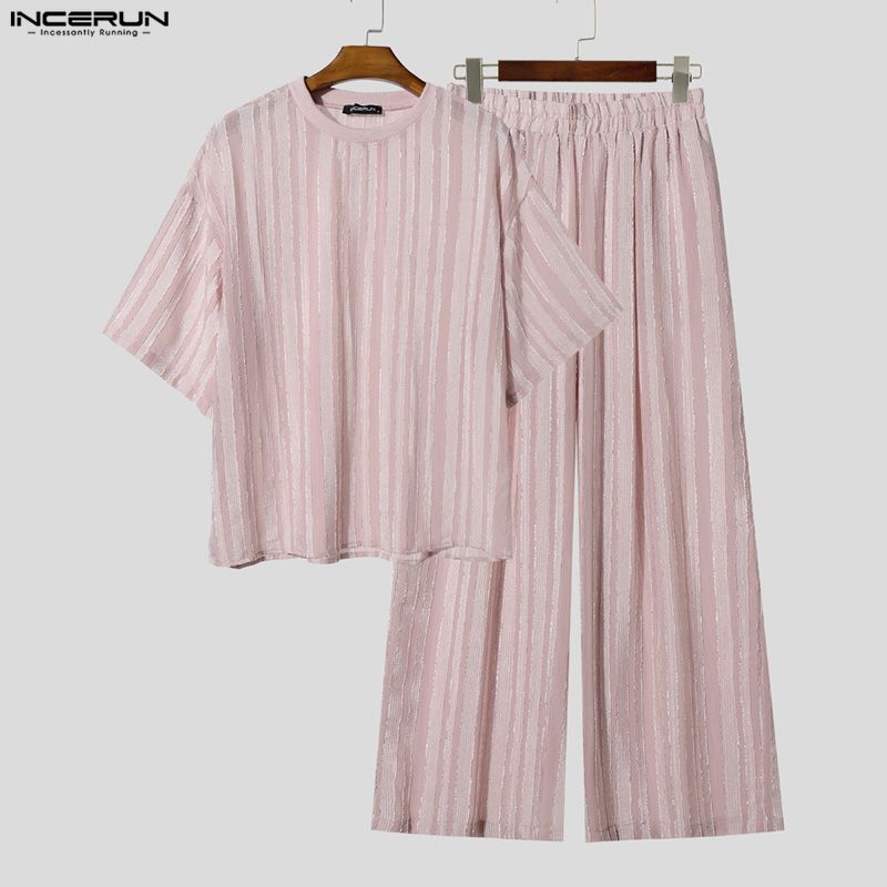 INCERUN 남성 세트 스트라이프 시스루 반팔 티셔츠 - Men'S Fashion Rules 리뷰 및 가격