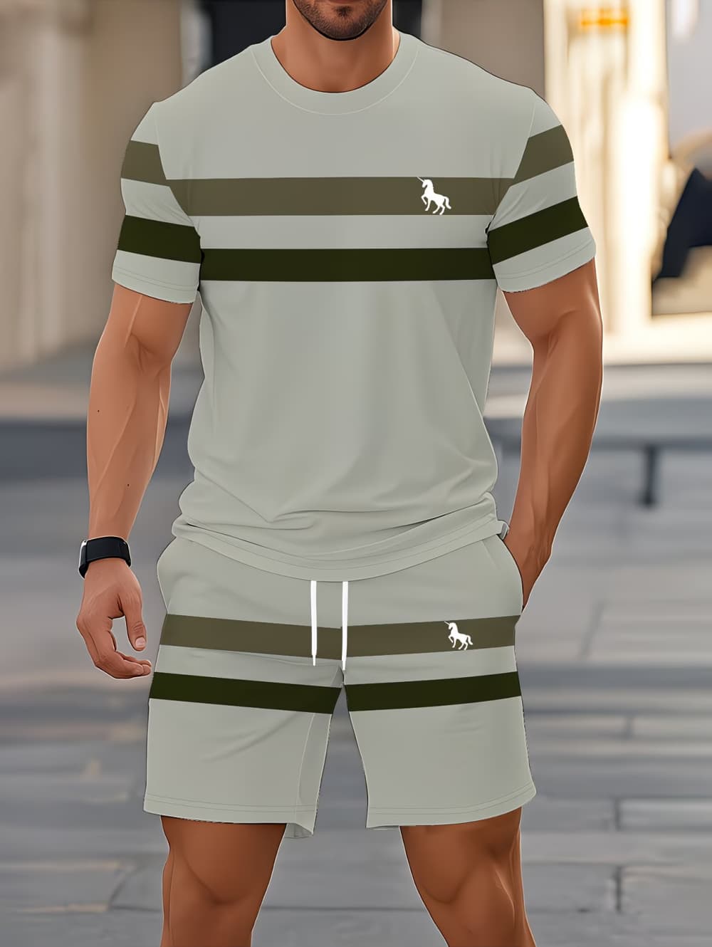 남성 여름 세트 재미있는 3D 스트라이프 프린트 반팔  - Men'S Fashion Rules 리뷰 및 가격