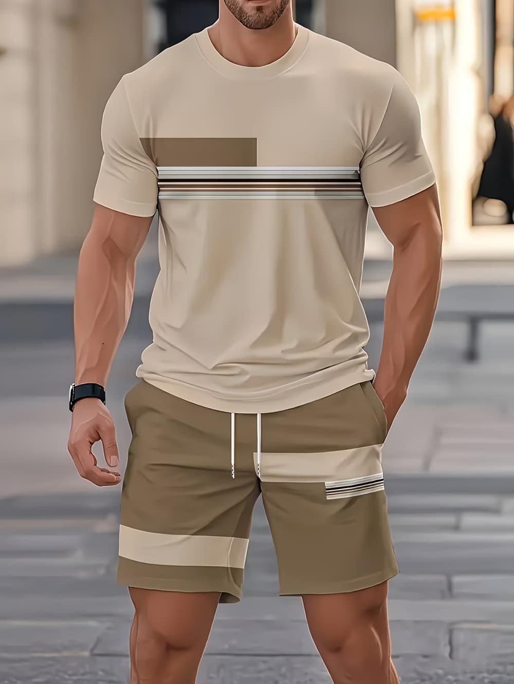 남성 여름 세트 재미있는 3D 스트라이프 프린트 반팔  - Men'S Fashion Rules 리뷰 및 가격