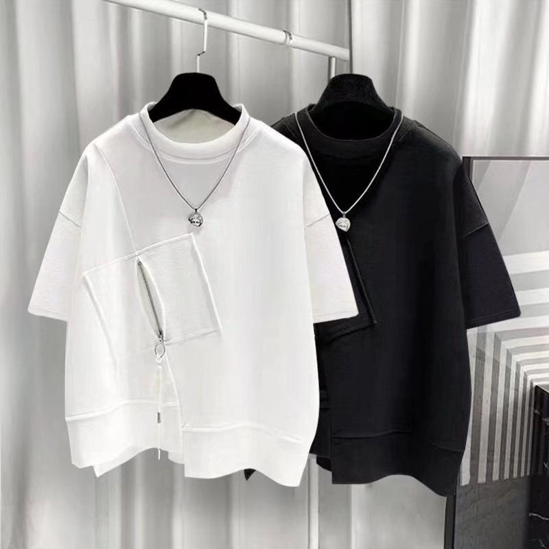 QICHE 남성용 포켓 지퍼 스플라이싱 반소매 티셔츠  - Mens Fashion Quarter Zip 리뷰 및 가격