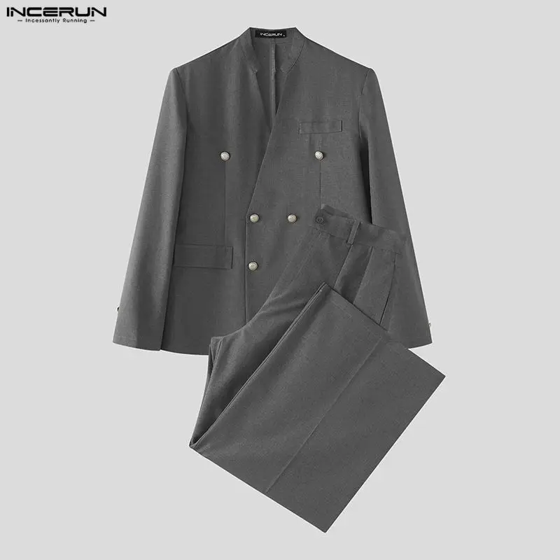 INCERUN 남성 세트 솔리드 컬러 V넥 긴소매 블레 - Men Fashion Elegant 리뷰 및 가격