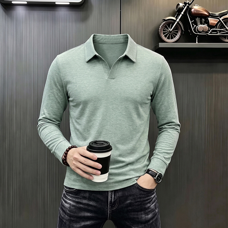 남성 비즈니스 캐주얼 긴팔 티셔츠 봄 가을 편안하고 통 - Men Fashion Upper 리뷰 및 가격