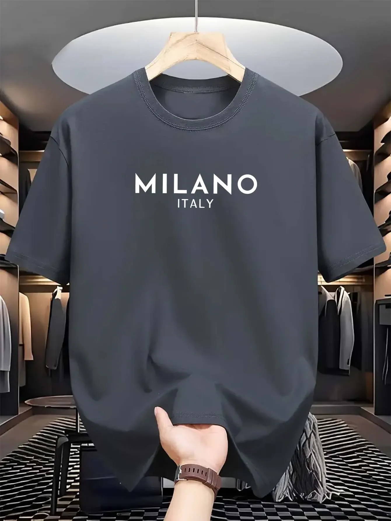밀라노 이탈리아 라운드넥 프린트 반팔 셔츠, 캐주얼,  - Milan Men'S Fashion 리뷰 및 가격